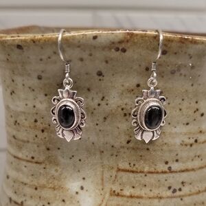 925 Silver And Onyx Dangle Earrings
